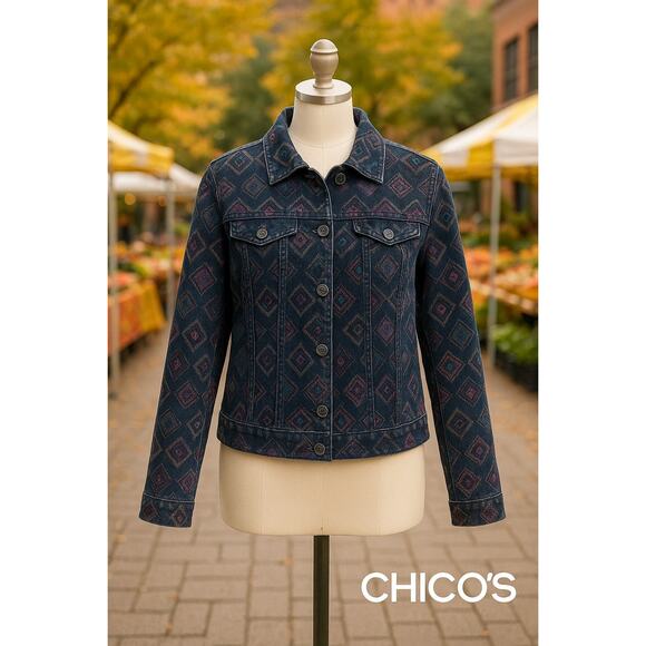 Stunning Chicos Boho Denim Jacket Sz. S - Picture 1 of 5